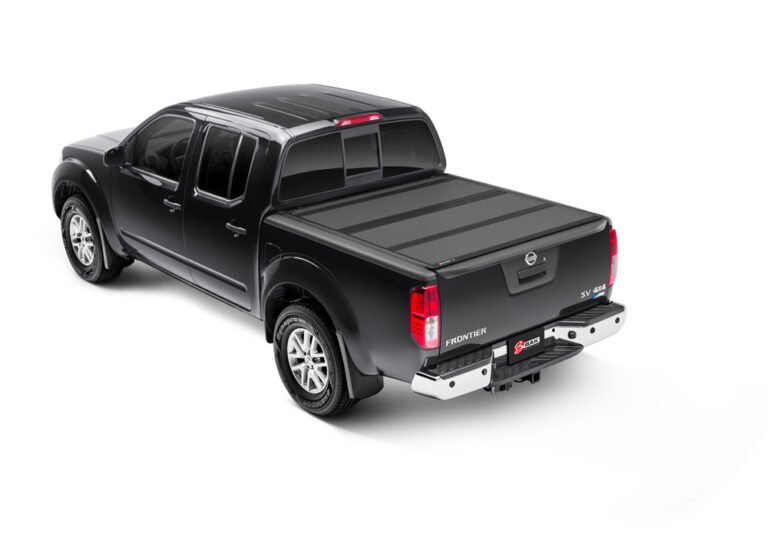 BAKFlip MX4 tonneau cover Nissan Frontier black aluminum folding bed cover installed