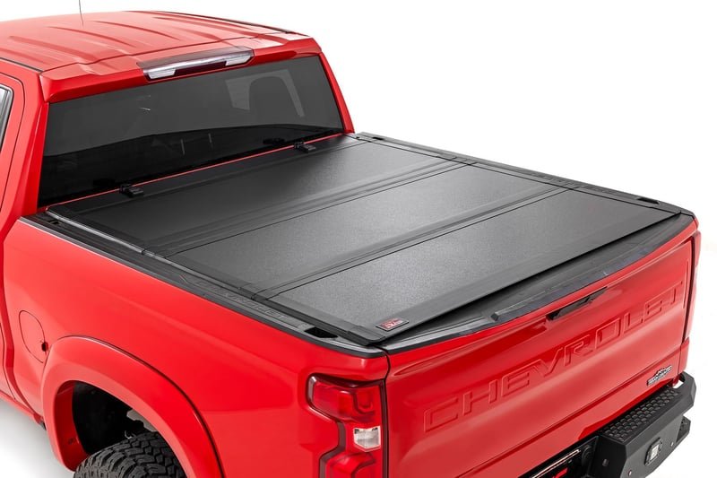 Rough Country hard folding tonneau cover black finish Chevy Silverado